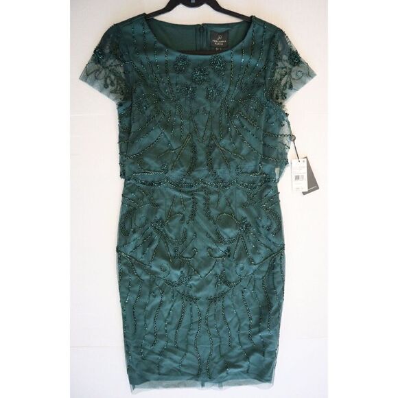 Adrianna Papell Women's Sz 4 Green Beaded Knee-Length Cocktail Party Dress - Picture 1 of 11